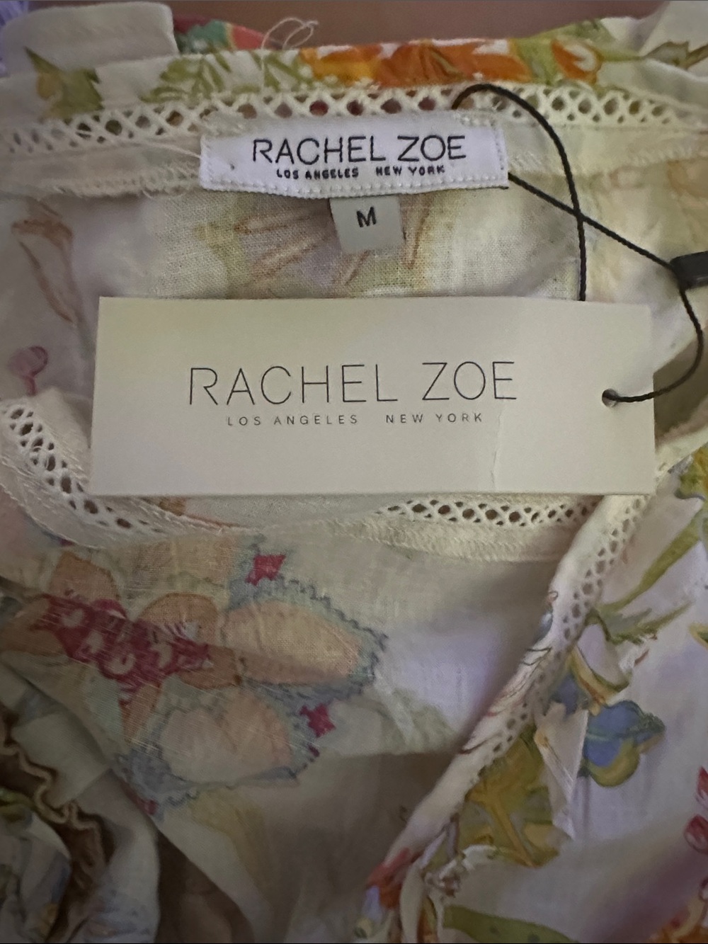 Rachel Zoe White Floral Tie-Front Ruffle Wrap Top Size M - Picture 4 of 5